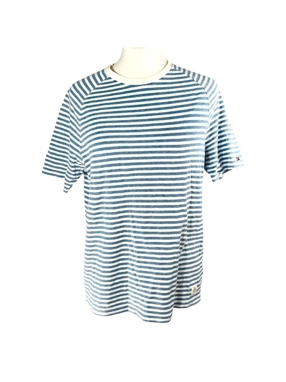 Tommy Hilfiger Striped T-Shirt Classic Navy White Vintage Y2K Nautical Size M